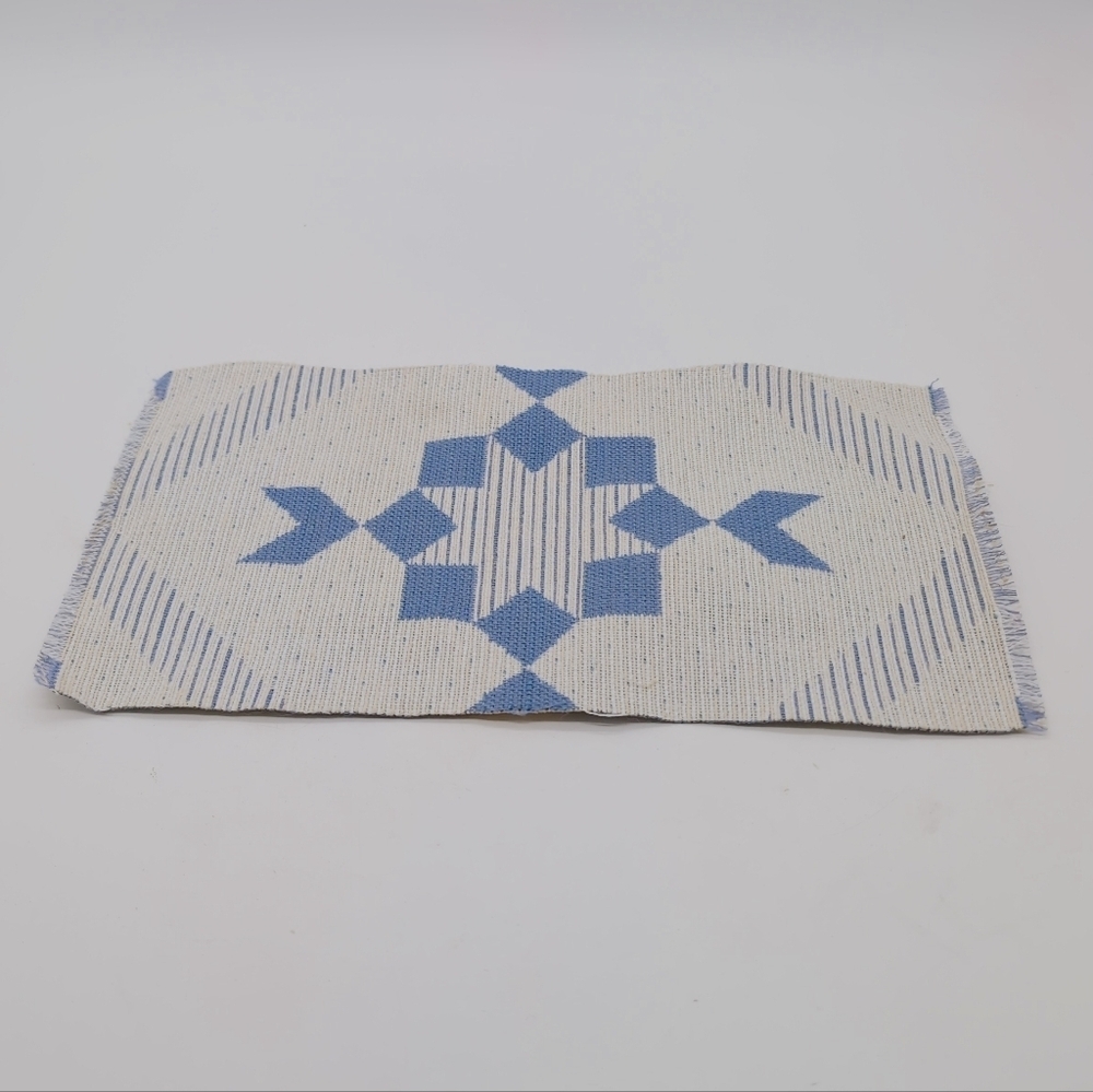 Dollhouse Rug Geometric Blue and Gray Patterned Textile 12.5 X 7 In - Picture 3 of 6